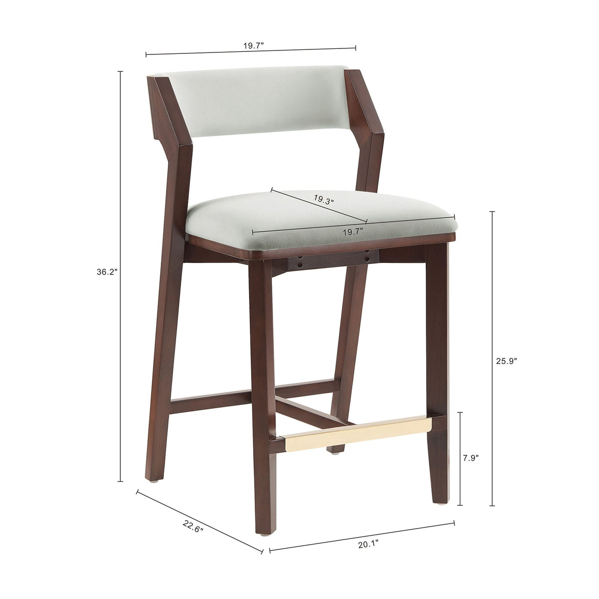 Patricia Counter Stool by HouseOfZazla, dark wood frame, beige upholstery, counter height on Tampa Home & Garden Store