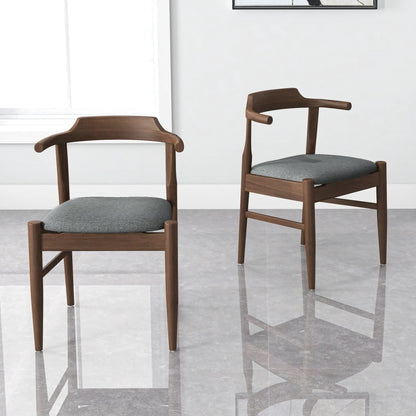 Leon Mid-Century Dining Chair Set of 2 in brown wood with gray fabric seats on Tampa Home & Garden Store