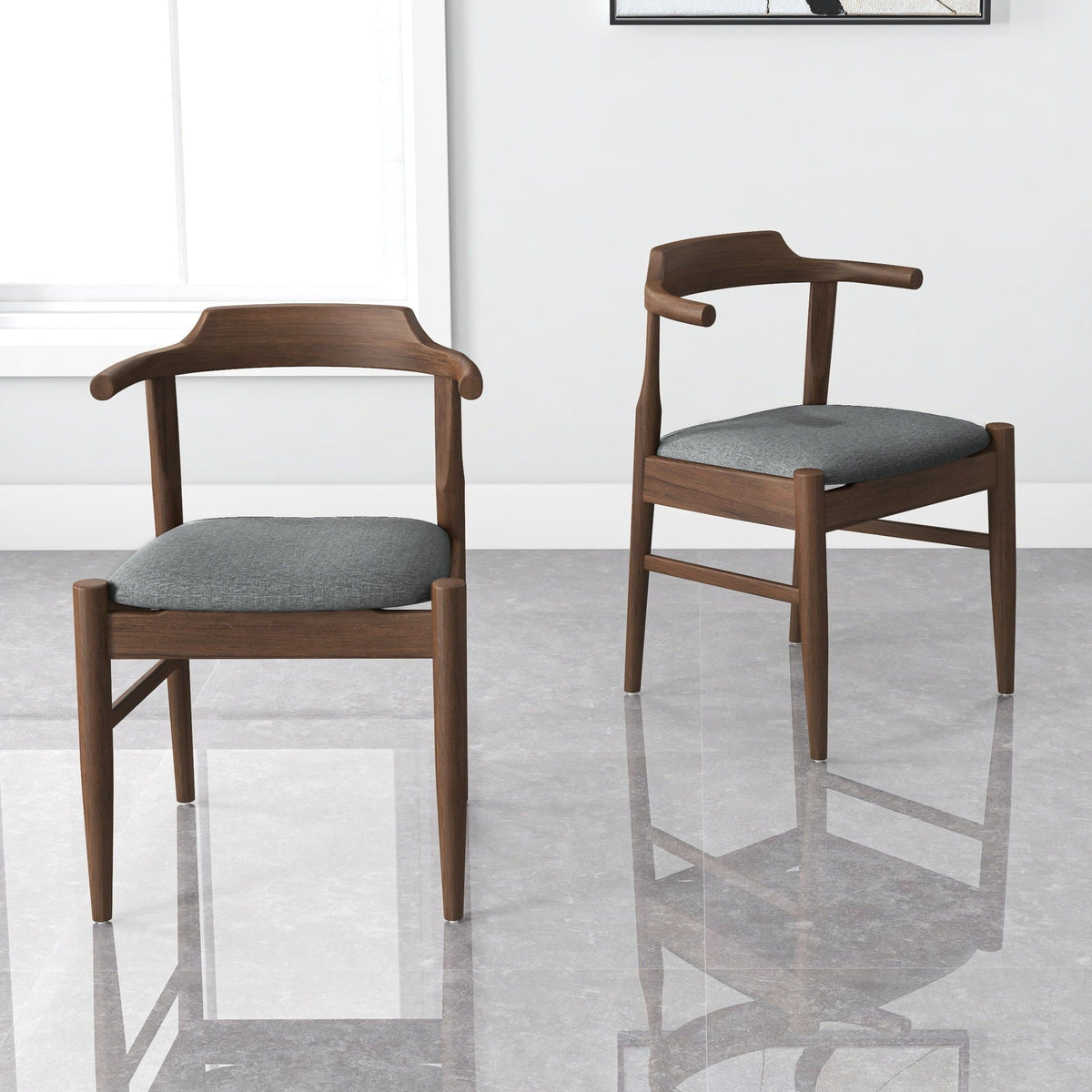 Mid-Century Modern dining chair set of 2, solid wood frame, gray cushions HouseOfZazla on Tampa Home & Garden Store