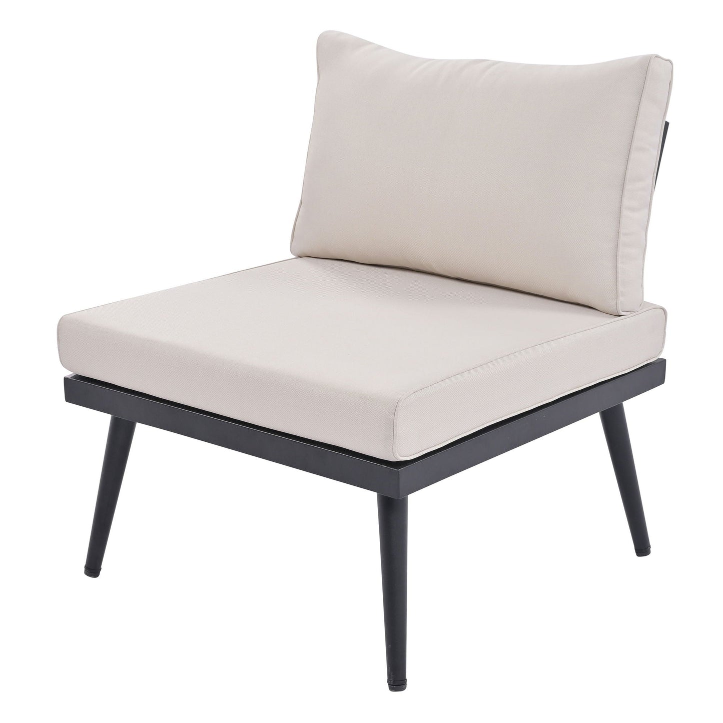 Modern Outdoor Sectional Sofa Set With Nesting Coffee Tables beige cushions black metal frame on Tampa Home & Garden Store