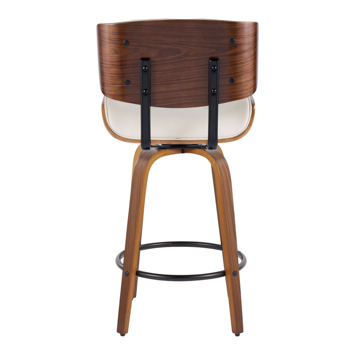 Mid-Century Modern counter stools set of 2 with dark wood back, black metal frame, circular footrest on Tampa Home & Garden Store