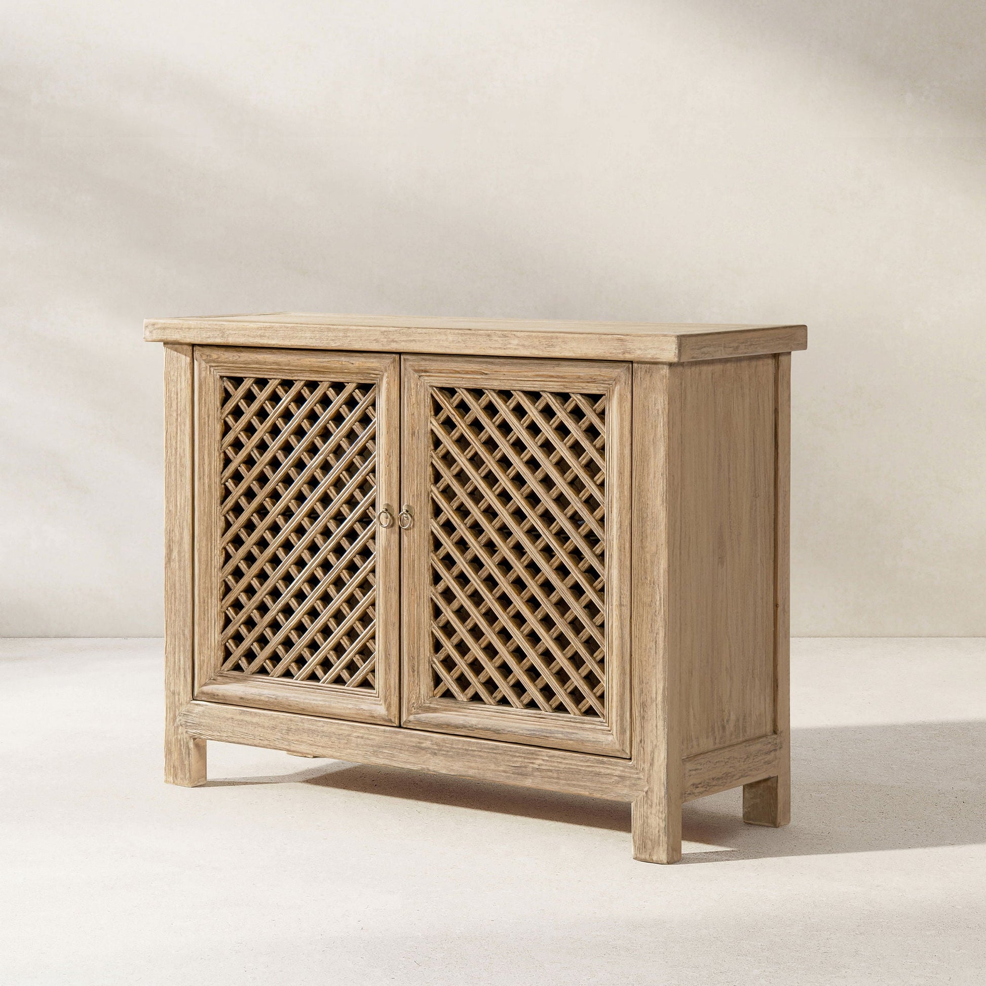 Arden 2-Door Accent Storage Cabinet Natural wood with lattice-front doors by HouseOfZazla on Tampa Home & Garden Store