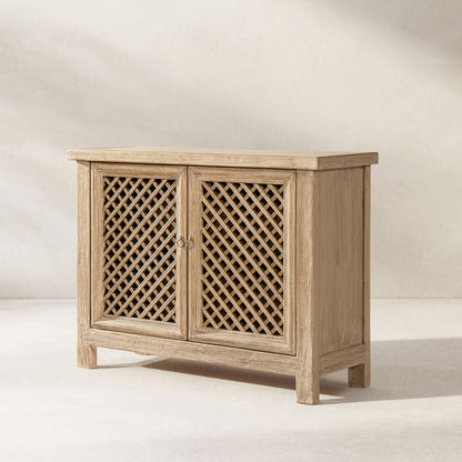 Arden 2-Door Accent Storage Cabinet Natural wood with lattice-front doors by HouseOfZazla on Tampa Home & Garden Store