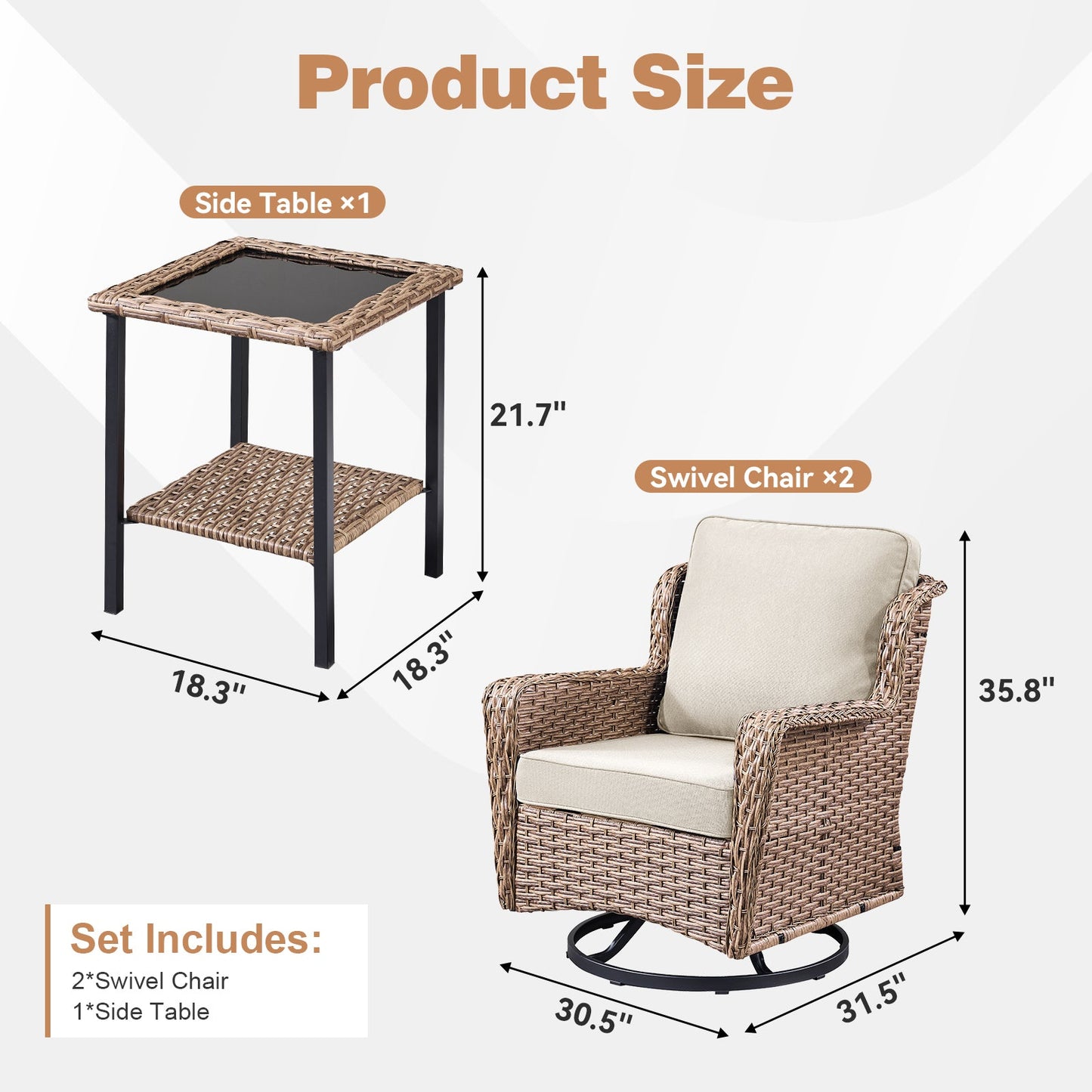2-Person Outdoor Wicker Swivel Rocker Seating Group by HouseOfZazla with 1 Side Table on Tampa Home & Garden Store