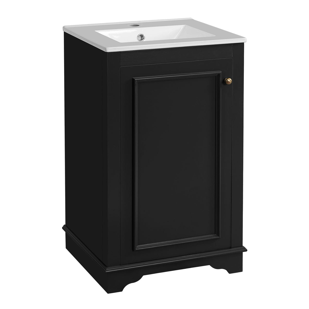Bathroom Vanity With Sink by HouseOfZazla, freestanding black cabinet, white sink, brass knob on Tampa Home & Garden Store