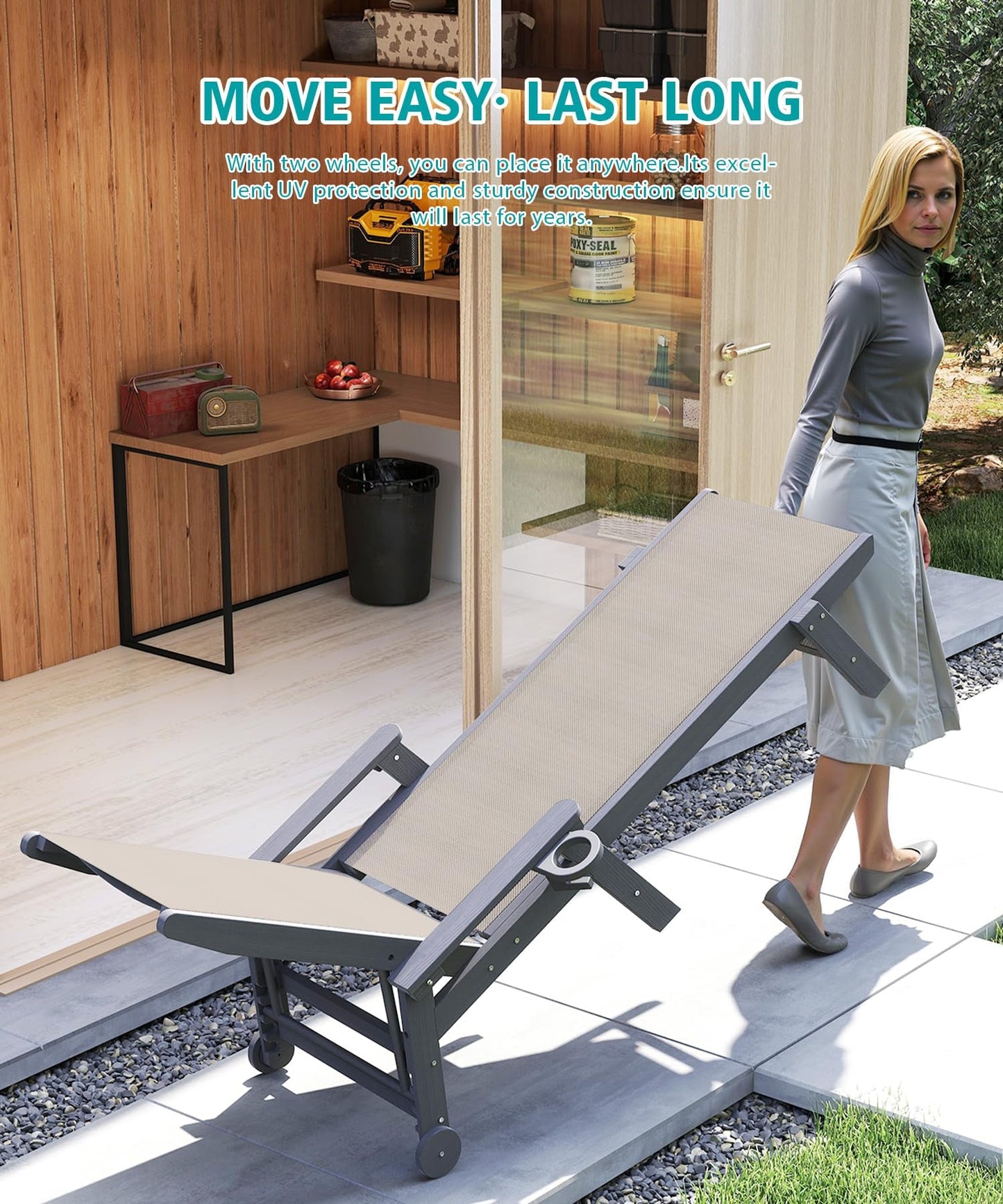 Set of Two HDPE Outdoor Pool Lounge Chairs