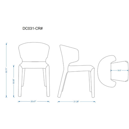 Conrad Dining Chair Set of 2 with metal frame, schematic drawing with blue measurements on Tampa Home & Garden Store