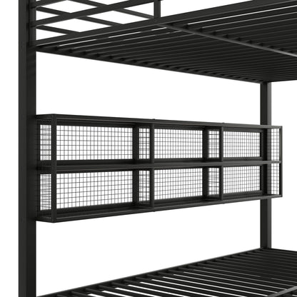 Queen over queen bunk bed black metal frame with six mesh storage panels and slatted rails on Tampa Home & Garden Store