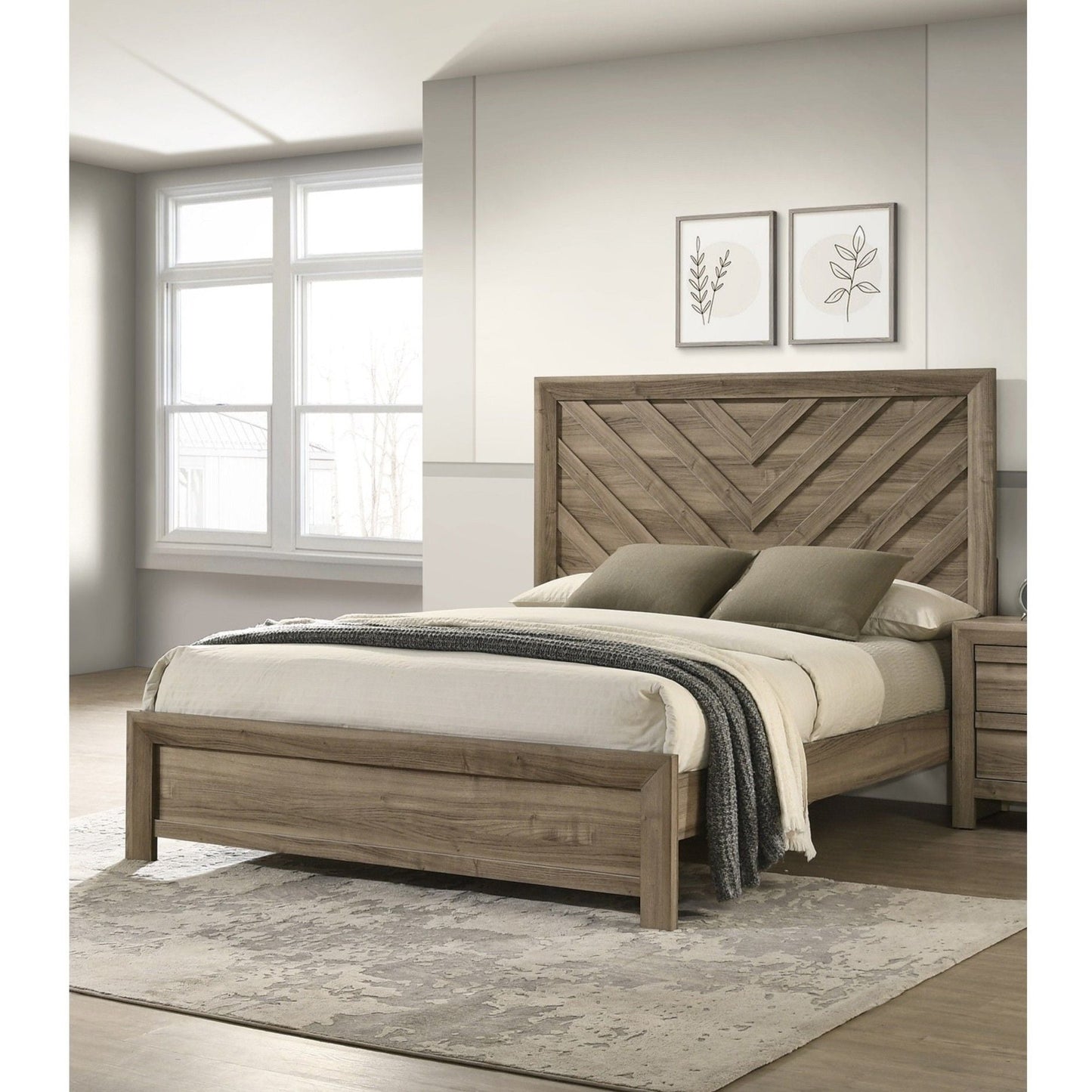 Modern Chevron Patterned Headboard Panel Bed by HouseOfZazla in natural wood finish on Tampa Home & Garden Store