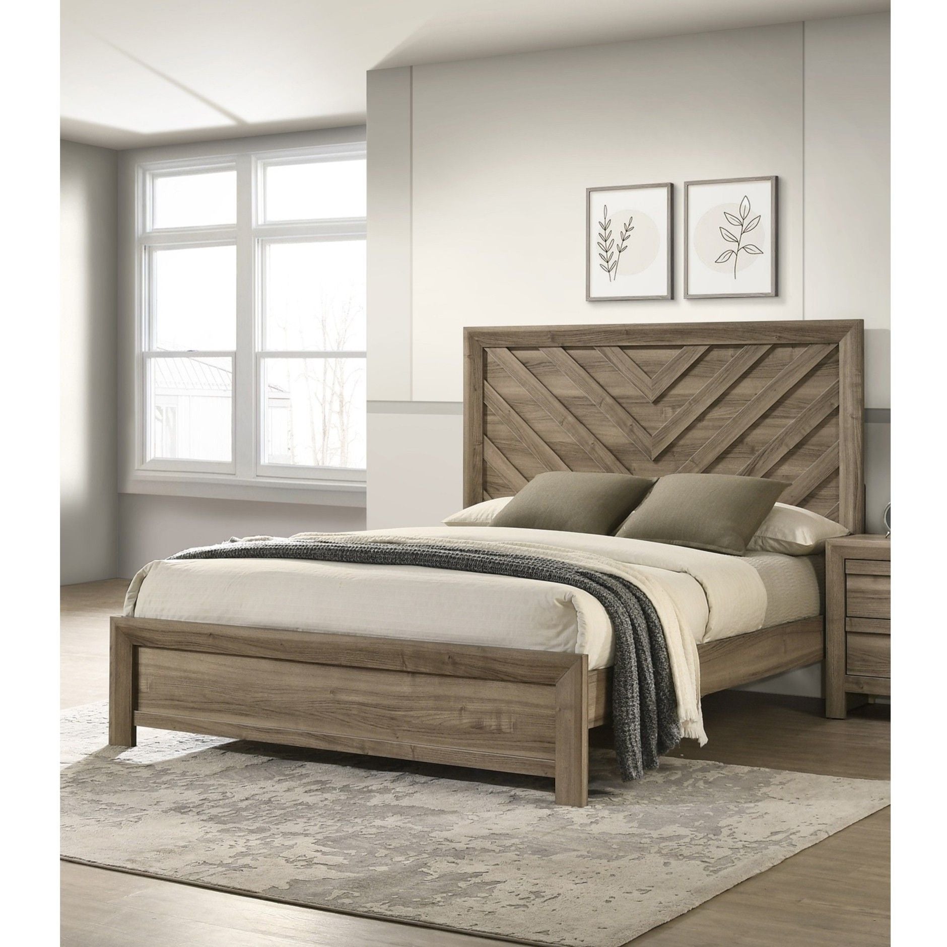 Modern Chevron Patterned Headboard Panel Bed by HouseOfZazla in natural wood finish on Tampa Home & Garden Store