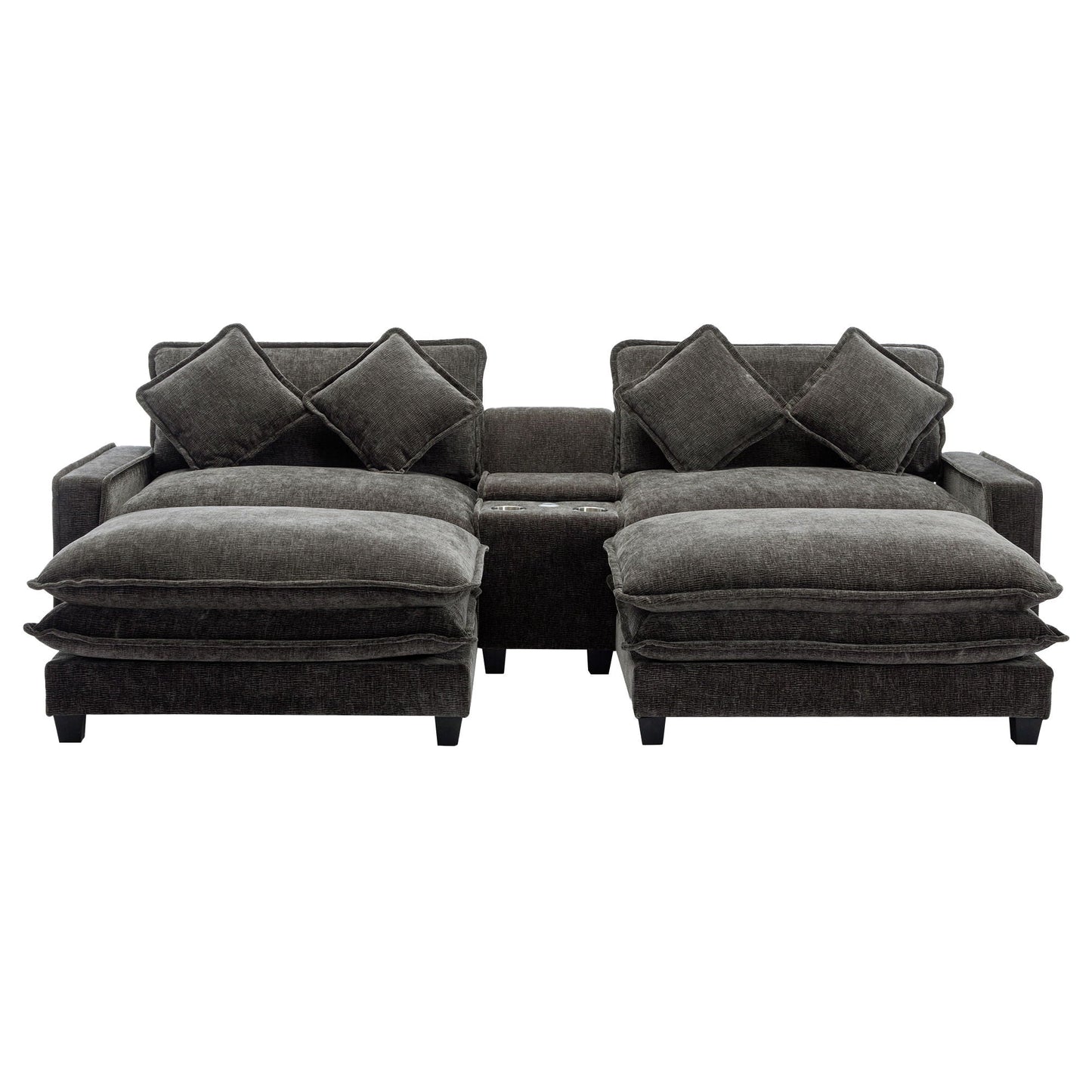 Modern sectional sofa with removable ottomans and USB ports in dark gray fabric, 3-piece set on Tampa Home & Garden Store