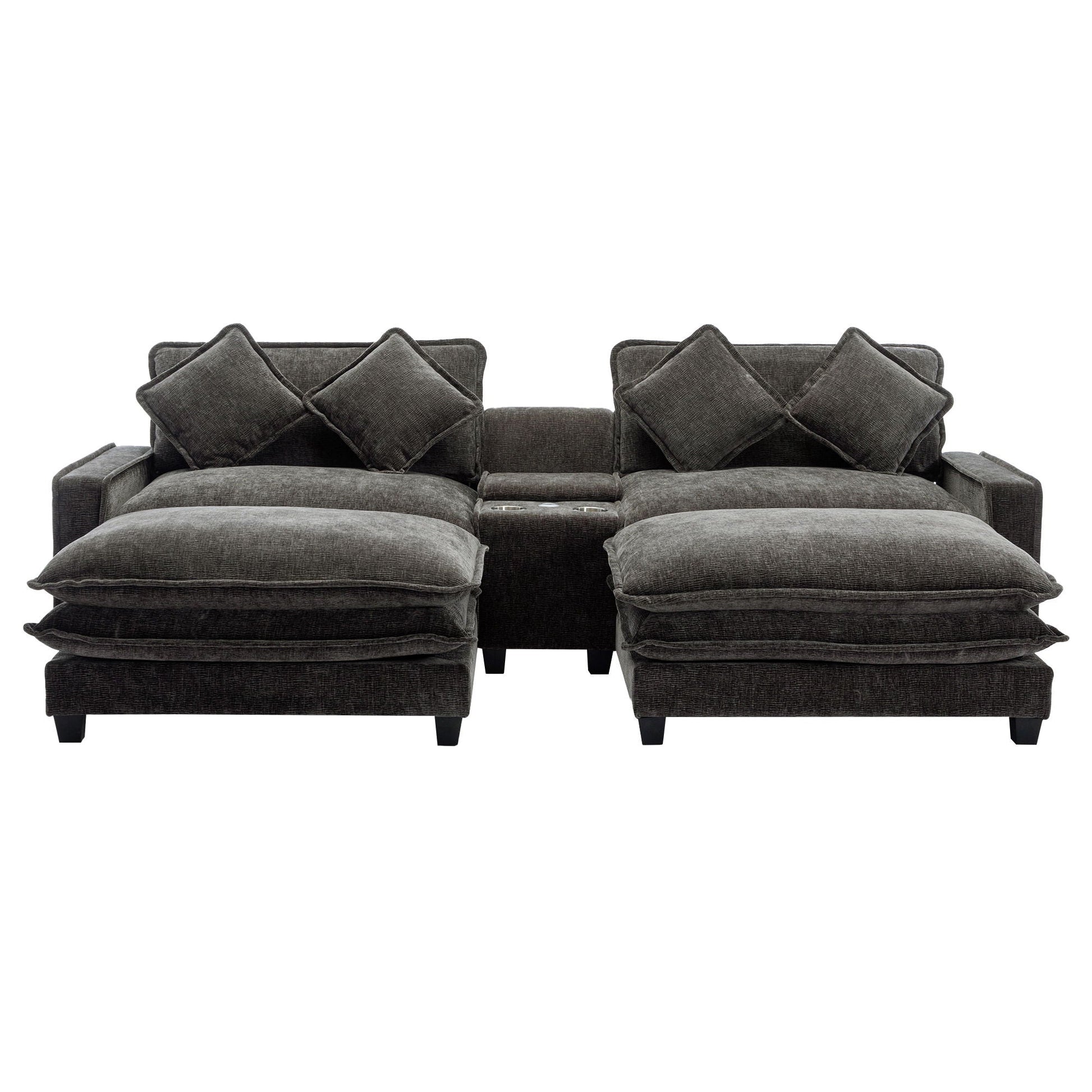 Modern sectional sofa with removable ottomans and USB ports in dark gray fabric, 3-piece set on Tampa Home & Garden Store