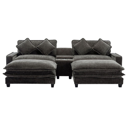 Modern sectional sofa with removable ottomans and USB ports in dark gray fabric, 3-piece set on Tampa Home & Garden Store