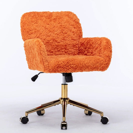 Office chair with orange faux rabbit fur upholstery and metal base, adjustable swivel desk chair on Tampa Home & Garden Store