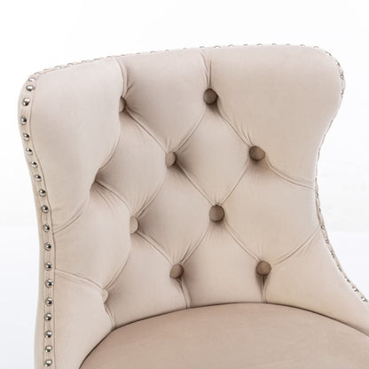 Swivel adjustable height barstool close-up of beige tufted upholstery with silver nailhead trim on Tampa Home & Garden Store