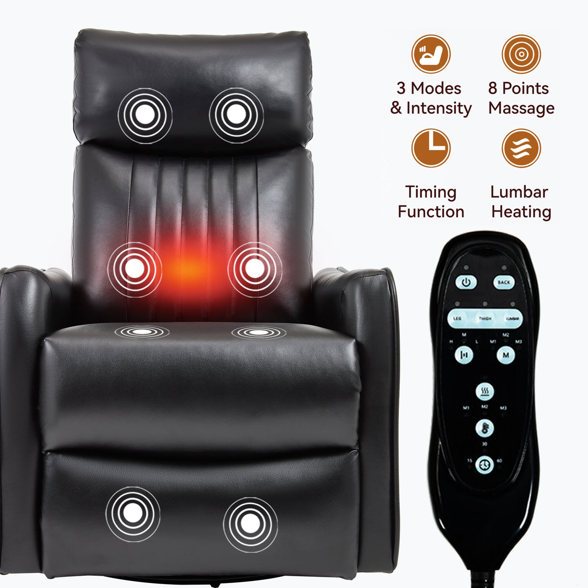 Black Faux Leather Heat Massage Manual Recliner Chair by HouseOfZazla with remote control on Tampa Home & Garden Store