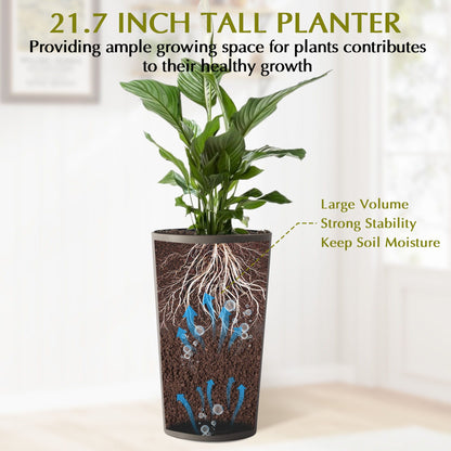 Planter For Outdoor by HouseOfZazla, tall textured dark brown planter with lush green plant on Tampa Home & Garden Store