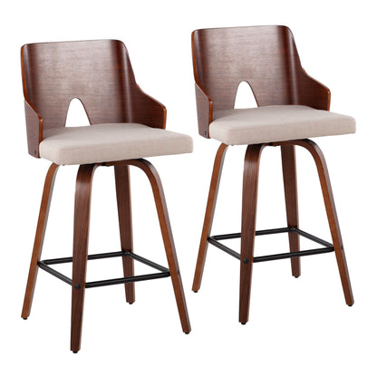 Ariana Mid Century Counter Stool set of 2 with dark wood back and beige upholstered seat on Tampa Home & Garden Store