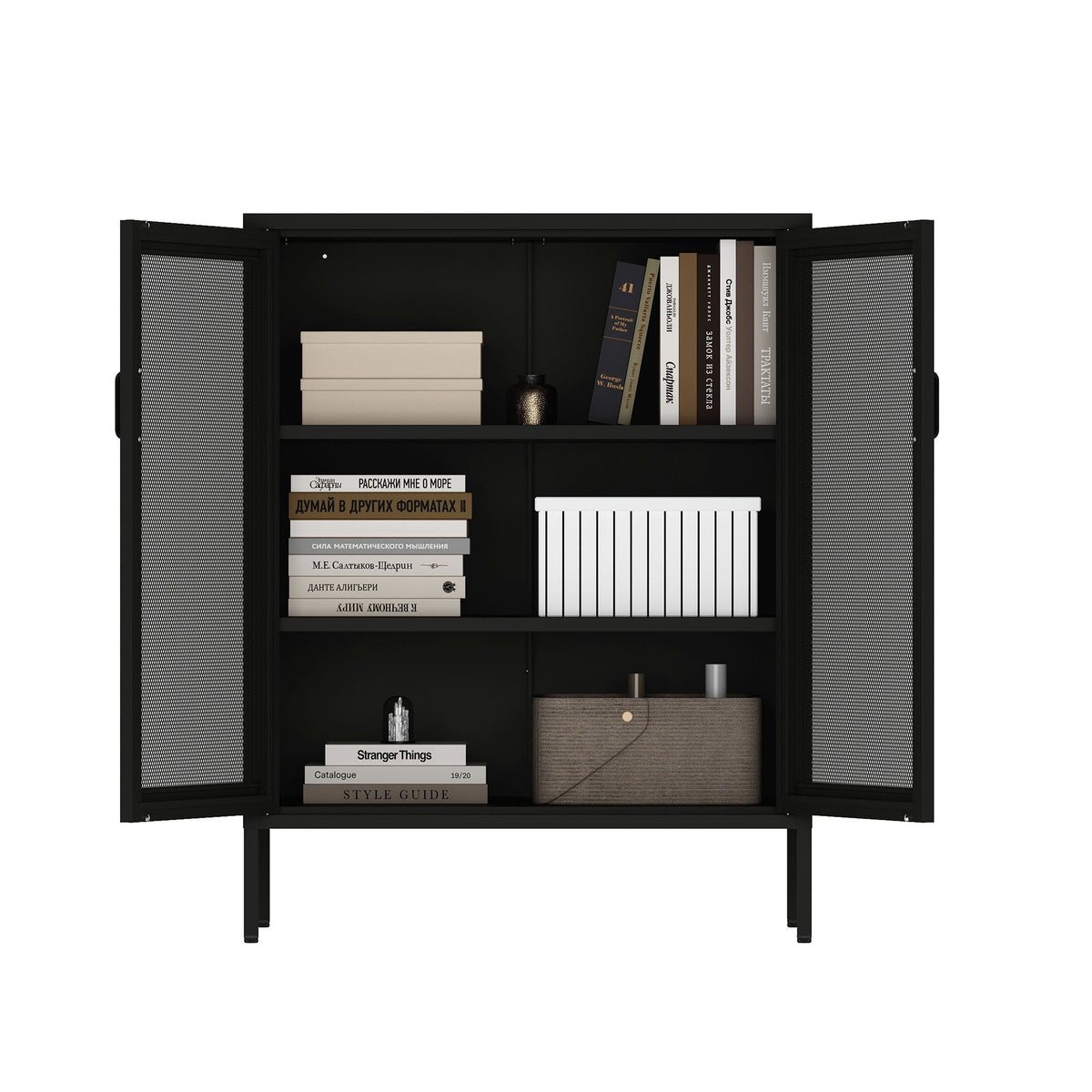 Metal accent cabinet with adjustable shelves, black mesh doors by HouseOfZazla on Tampa Home & Garden Store