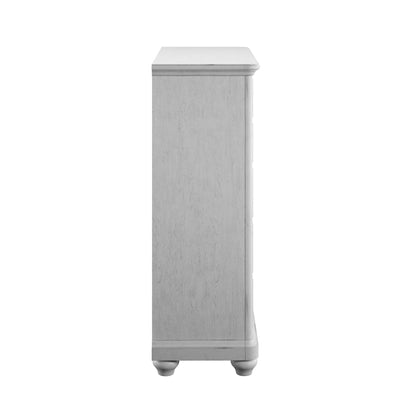 7 Drawer Chest gray finish by HouseOfZazla side view with decorative molding and bun feet on Tampa Home & Garden Store