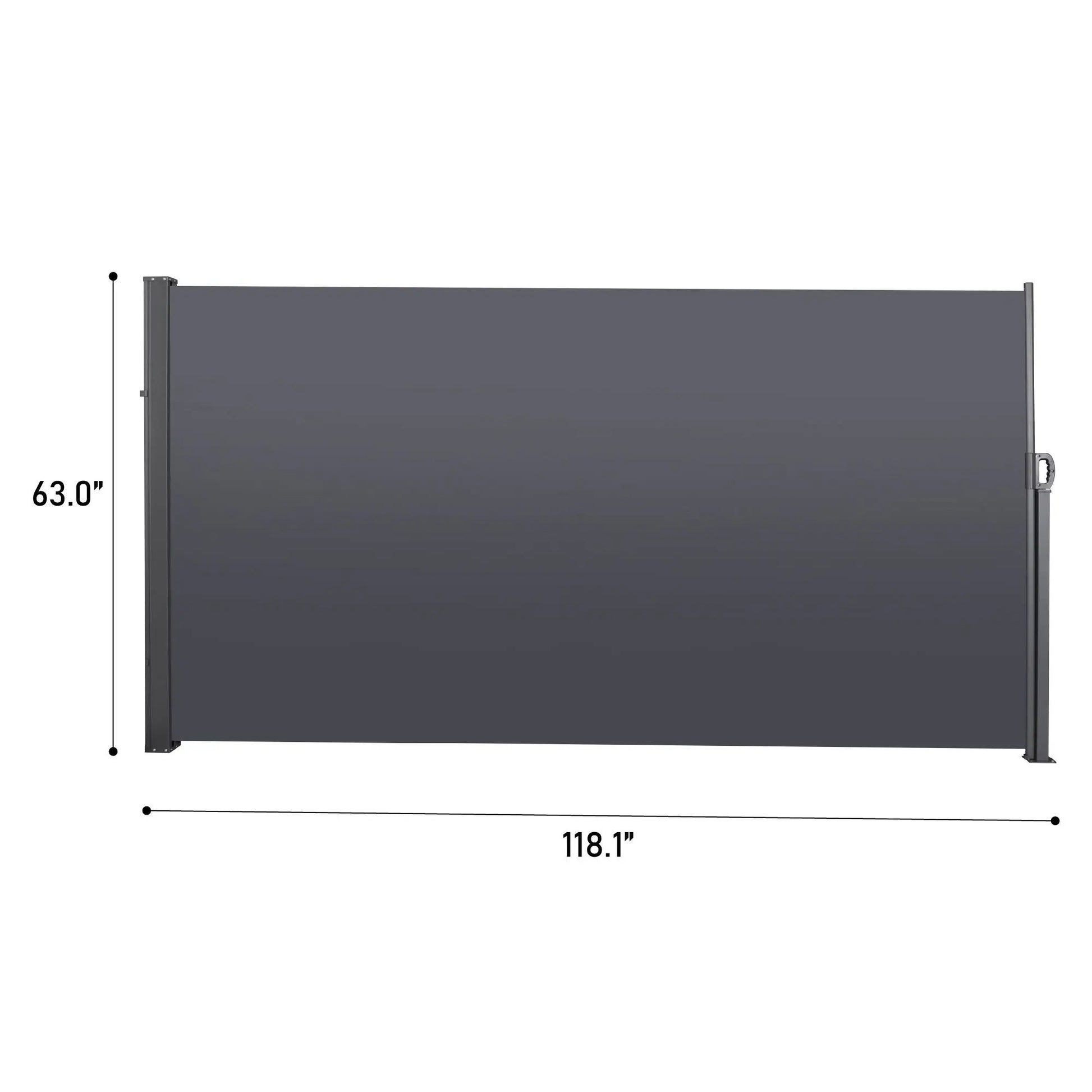 Retractable side screen awning in dark gray fabric with metal frame, 63in x 118in on Tampa Home & Garden Store