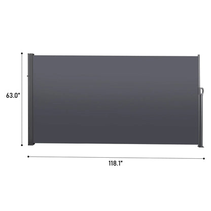 Retractable side screen awning in dark gray fabric with metal frame, 63in x 118in on Tampa Home & Garden Store
