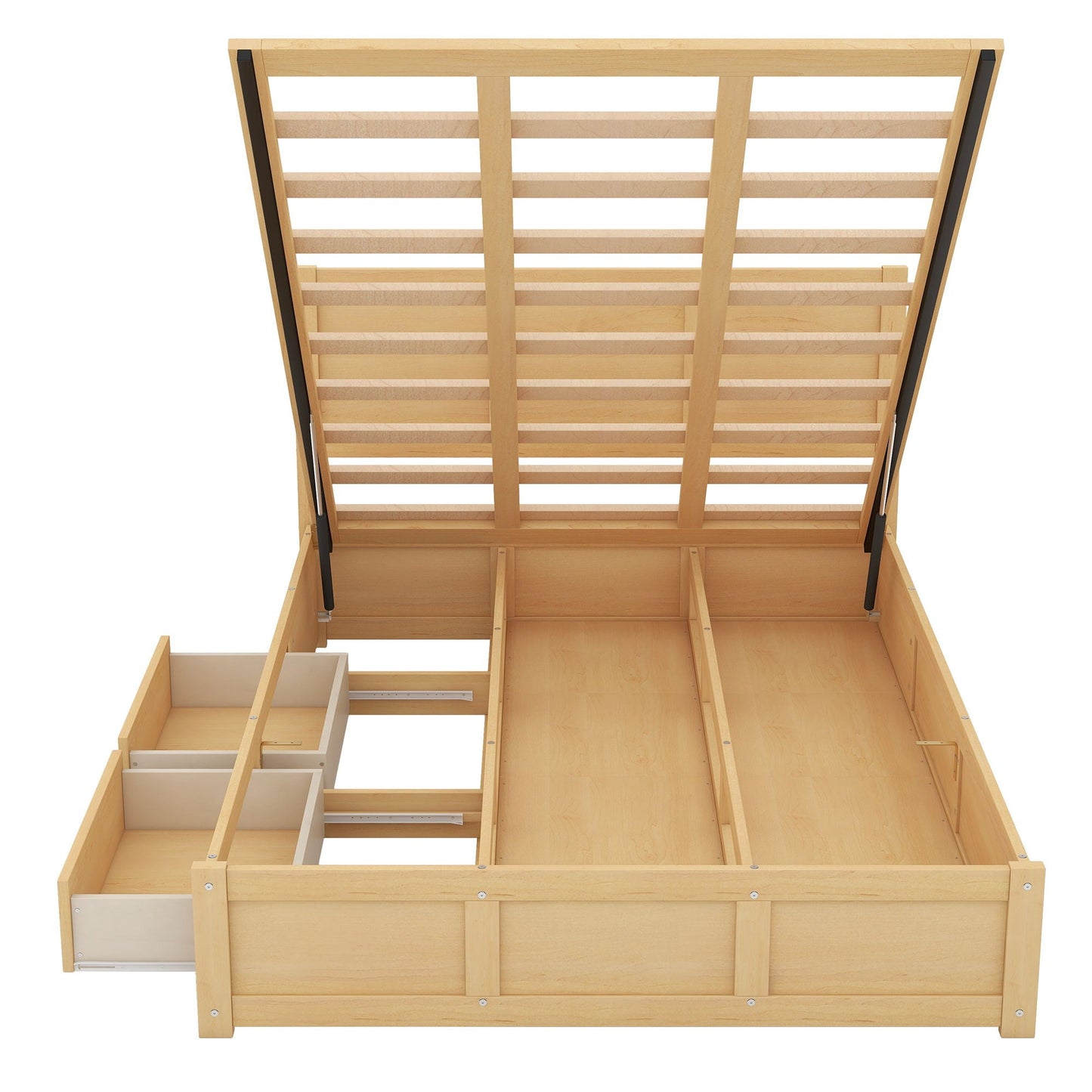 Platform bed with underbed storage and 2 drawers in natural wood by HouseOfZazla on Tampa Home & Garden Store