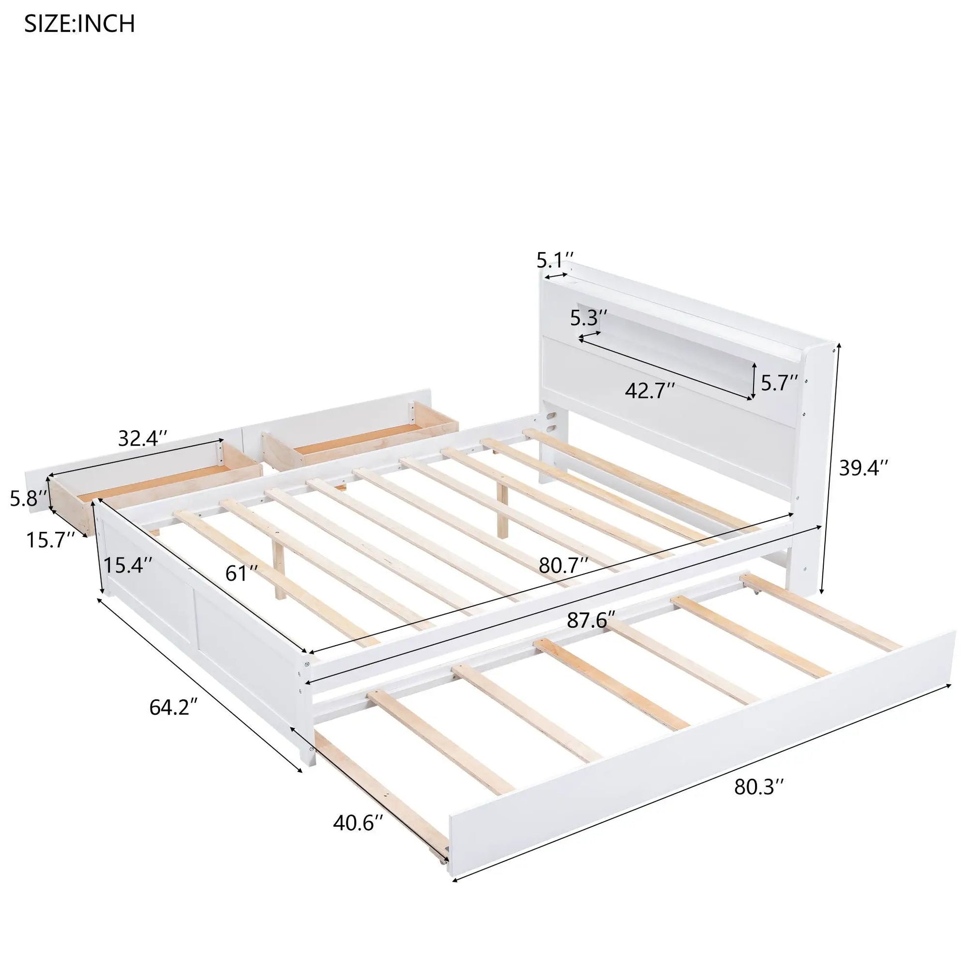 Storage platform bed with LED lights, 2 drawers and trundle in white by Unique Piece Furniture on Tampa Home & Garden Store