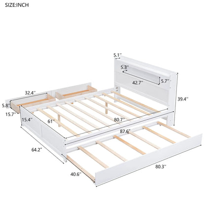 Storage platform bed with LED lights, 2 drawers and trundle in white by Unique Piece Furniture on Tampa Home & Garden Store