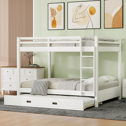 Sturdy white bunk bed with ladder by HouseOfZazla, twin over twin in a pastel green room on Tampa Home & Garden Store
