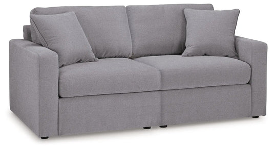 Modmax Granite stationary sectional sofa in gray fabric with two back cushions and two pillows on Tampa Home & Garden Store