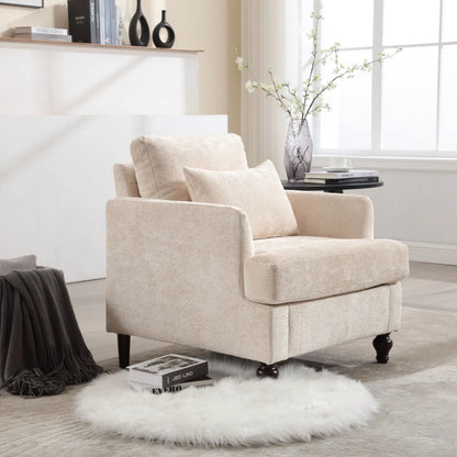 Modern Mid Century Wood Frame Armchair With Tufted Beige Upholstery Unique Piece Furniture on Tampa Home & Garden Store