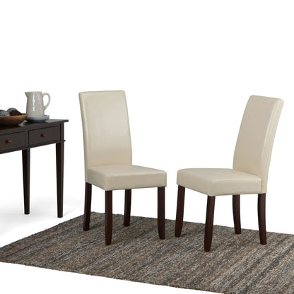 Acadian Upholstered Parson Dining Chair set of 2 in cream fabric with dark wood legs on table on Tampa Home & Garden Store