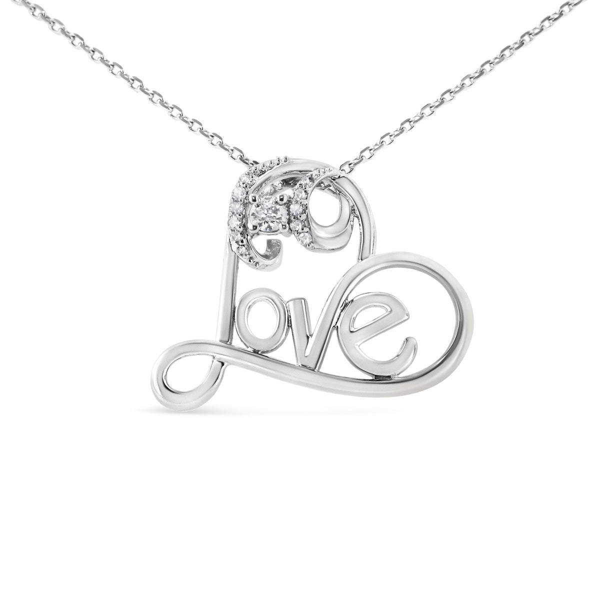 Sterling silver open heart pendant necklace with 1/6 ct tw diamonds and Love 18in chain on Tampa Home & Garden Store