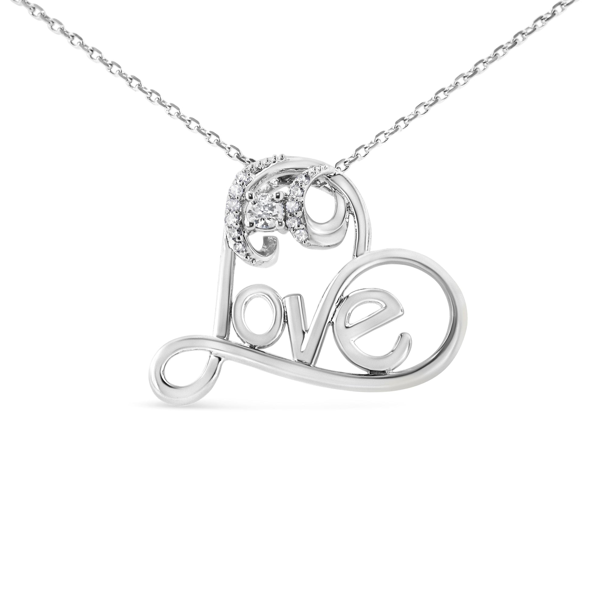 Sterling silver open heart pendant necklace with 1/6 ct tw diamonds and Love 18in chain on Tampa Home & Garden Store
