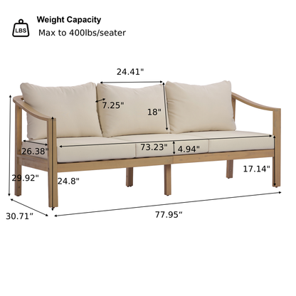Outdoor Acacia Wood Sofa with Beige Cushions