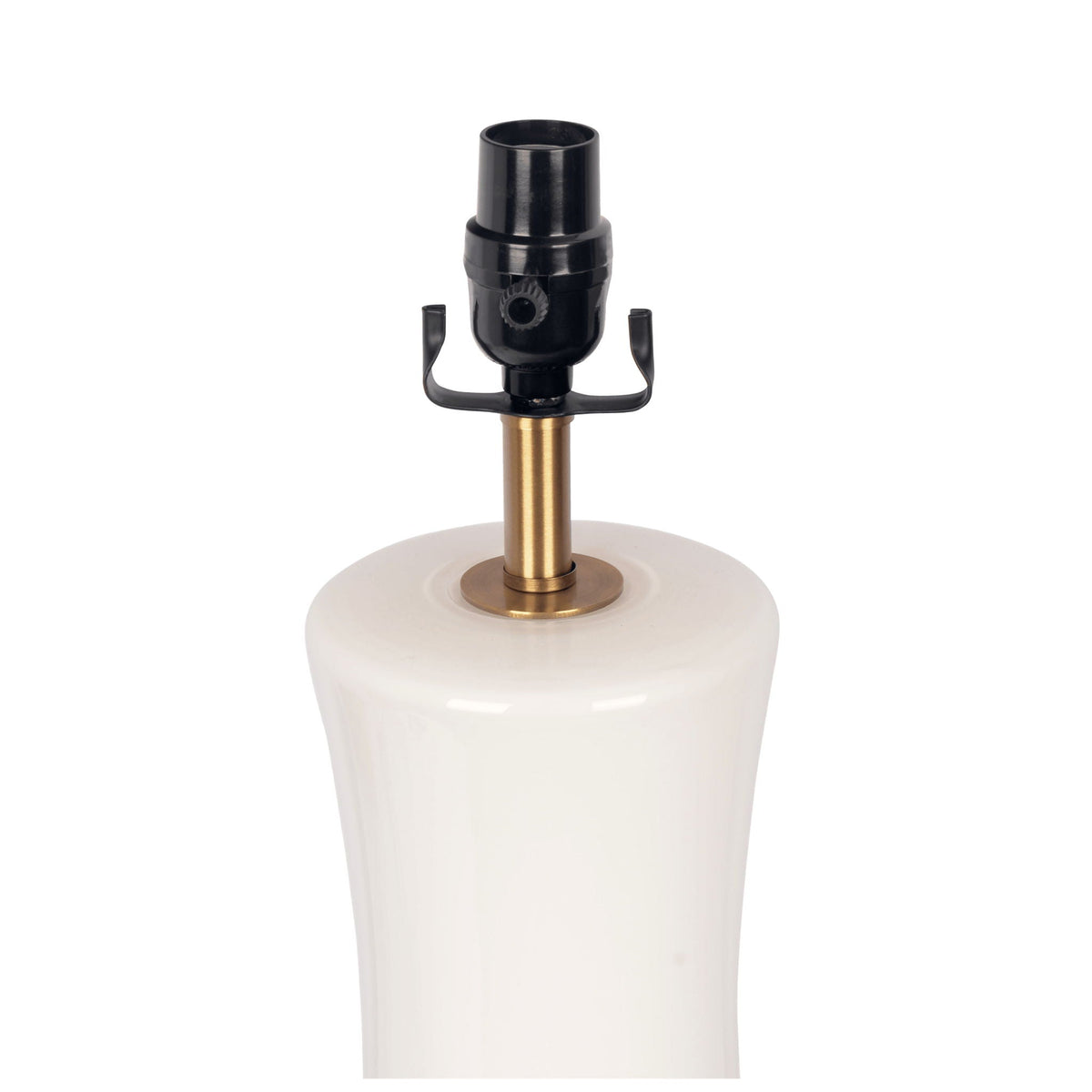 Cascade lamp base table lamp with white ceramic base and brass stem, black socket hardware on Tampa Home & Garden Store