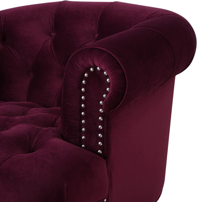 HouseOfZazla Victorian tufted velvet accent chair with rolled arms and nailhead trim in burgundy on Tampa Home & Garden Store