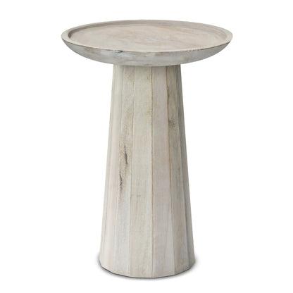 Dayton Handcrafted Wooden Accent Table round whitewashed top on weathered pedestal base on Tampa Home & Garden Store