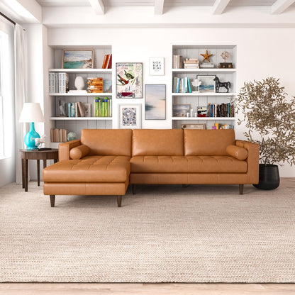 Anthony Corner Sectional Sofa in warm tan leather with tufted cushions on Tampa Home & Garden Store