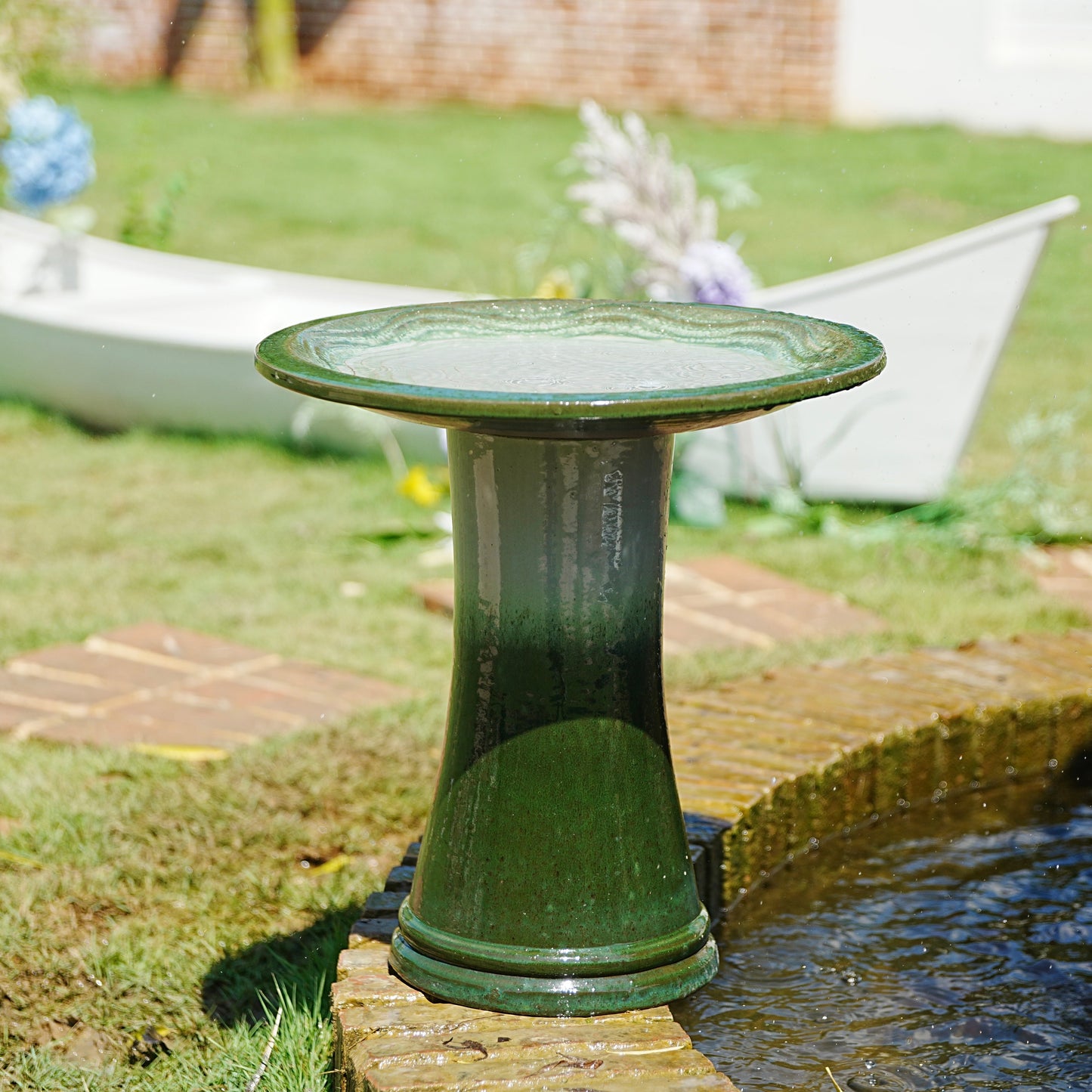17 Inch Ceramic Bird Bath For Garden And Patio