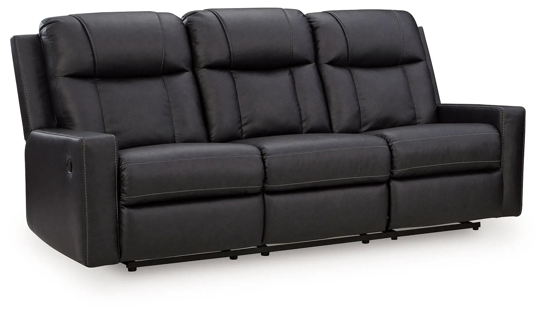Mackmenville reclining sofa, black leather, 3-seat with padded headrests on Tampa Home & Garden Store