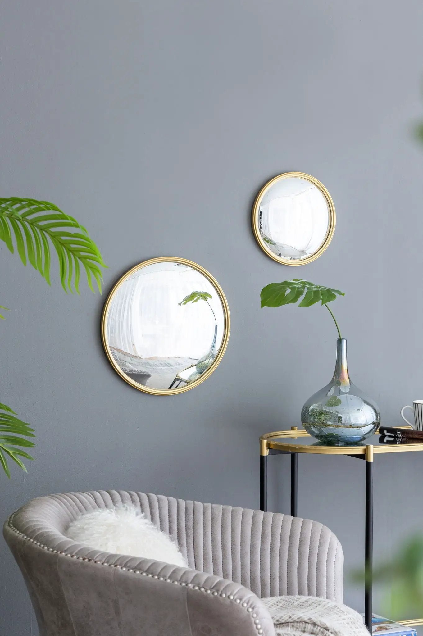 Set of 3 round wall mirrors with gold-tone iron frames for living room bedroom or entryway on Tampa Home & Garden Store