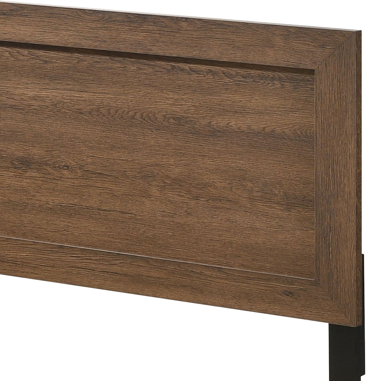 Miquell Panel Bed wood grain panel with framed panel and black metal leg on Tampa Home & Garden Store