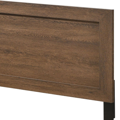 Miquell Panel Bed wood grain panel with framed panel and black metal leg on Tampa Home & Garden Store
