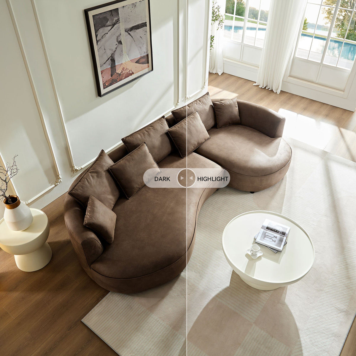 Modern Curved Sectional Sofa and the Wood Frame