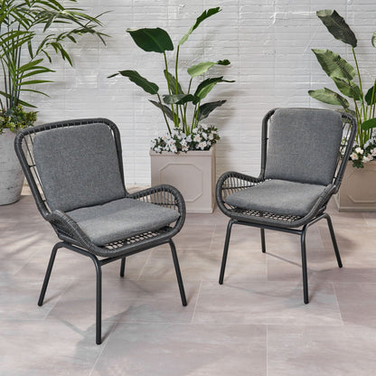 Outdoor Wicker Club Chair Set of 2 by HouseOfZazla with gray cushions on Tampa Home & Garden Store
