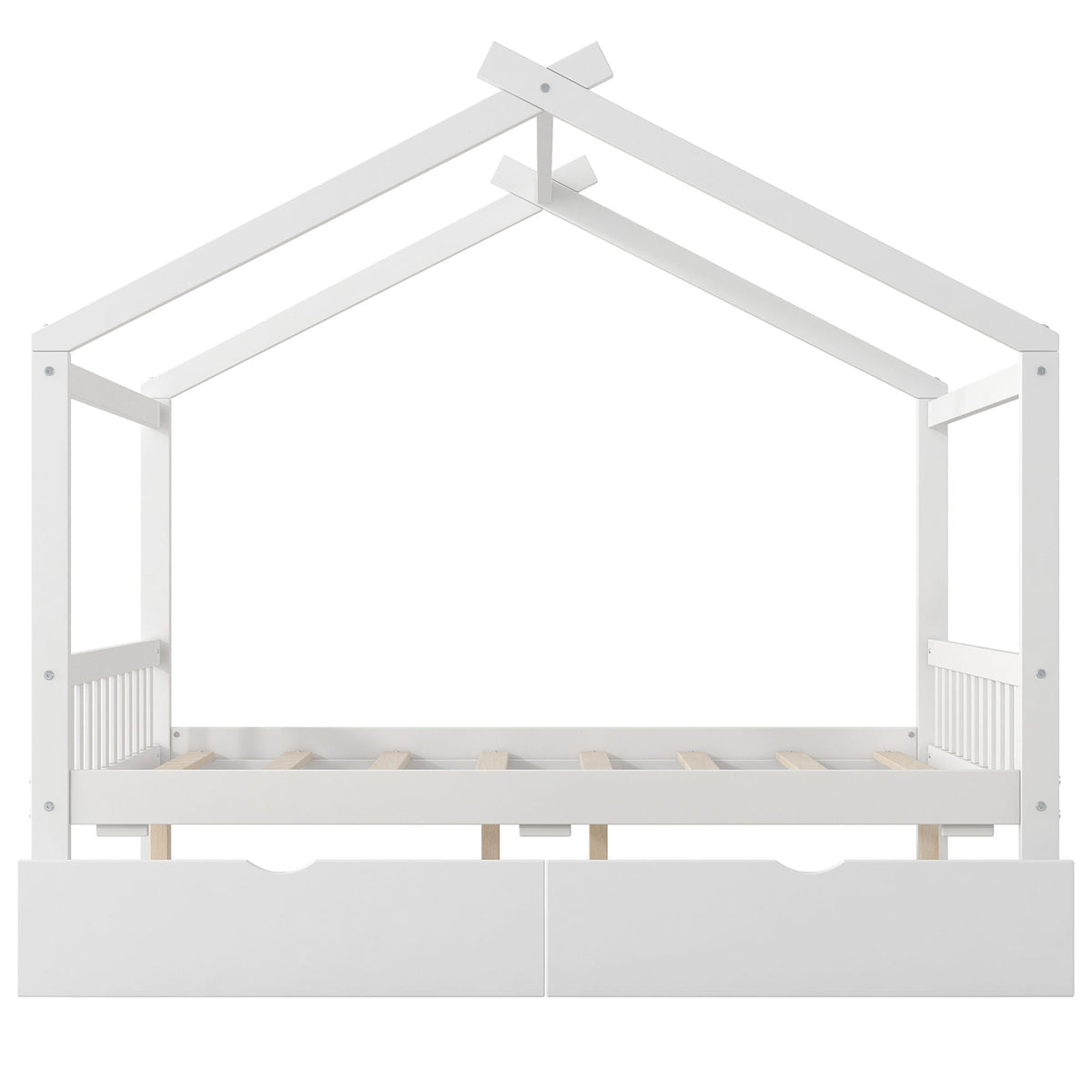 House Style Platform Bed with headboard, footboard, 2 drawers and roof design in white finish on Tampa Home & Garden Store