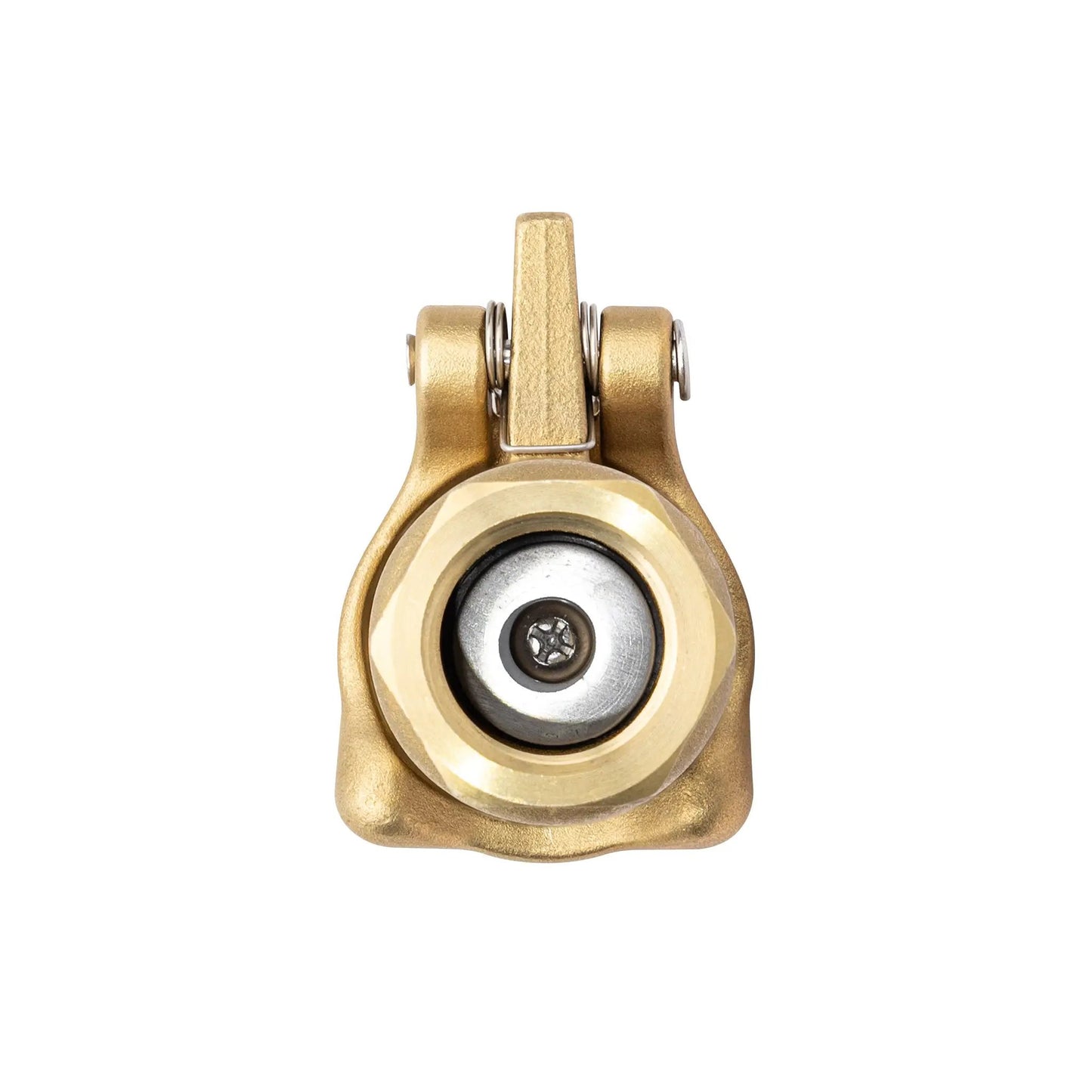 Brass quick coupler valve head for sprinkler tools with central pin and side springs on Tampa Home & Garden Store
