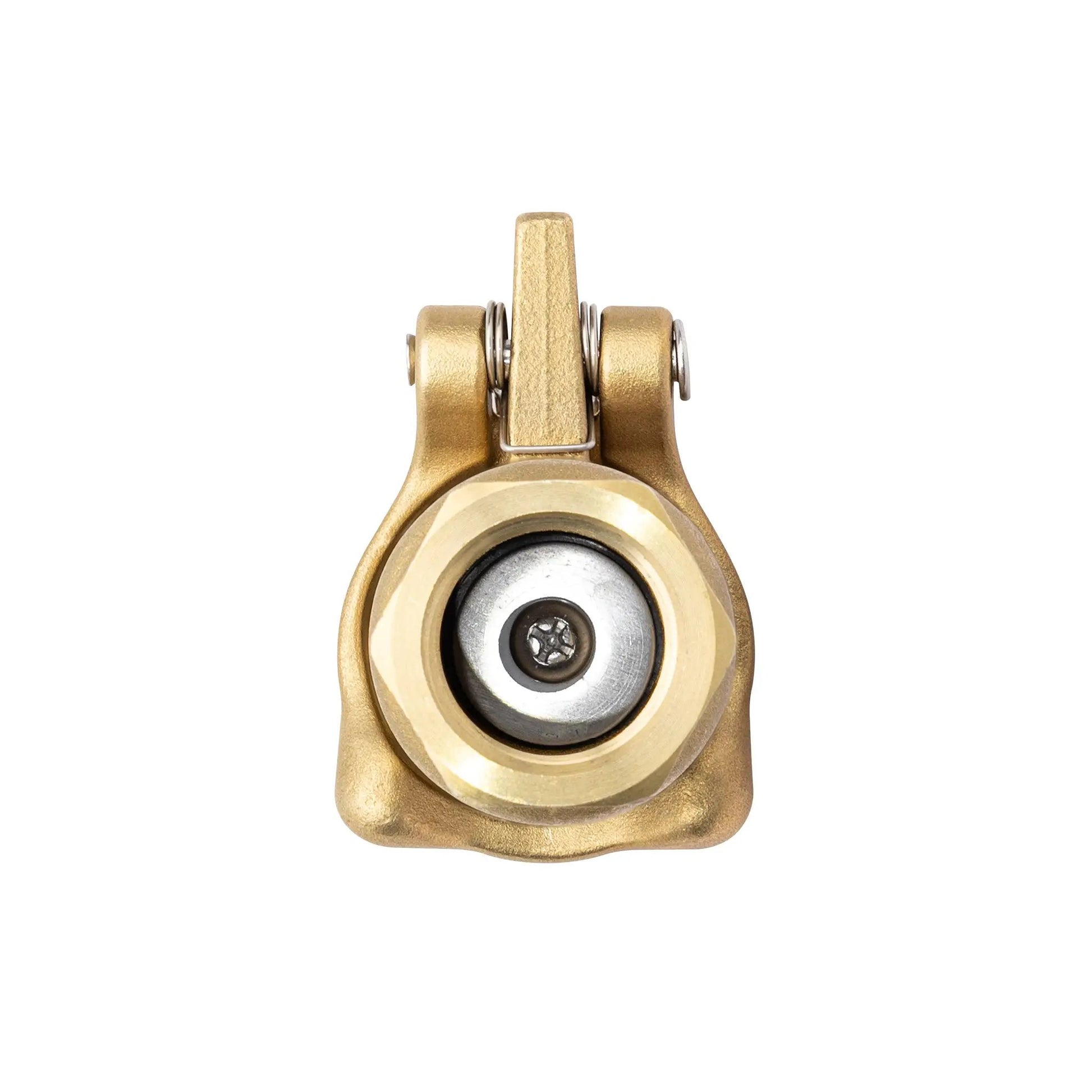 Brass quick coupler valve head for sprinkler tools with central pin and side springs on Tampa Home & Garden Store